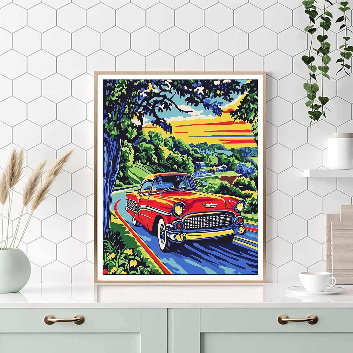 Roy Lichtenstein Inspired Vintage Car Journey  Number Painting