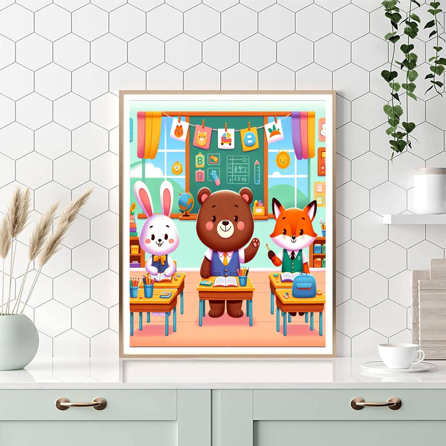 Charming Animal School Paint By Numbers Art