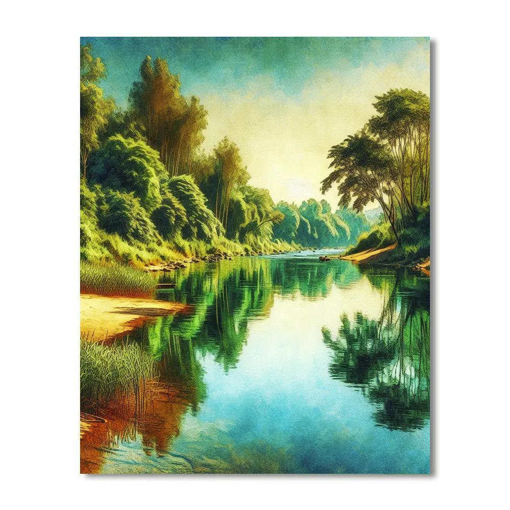 Serene Riverbank Reflection Numbered Painting Kits