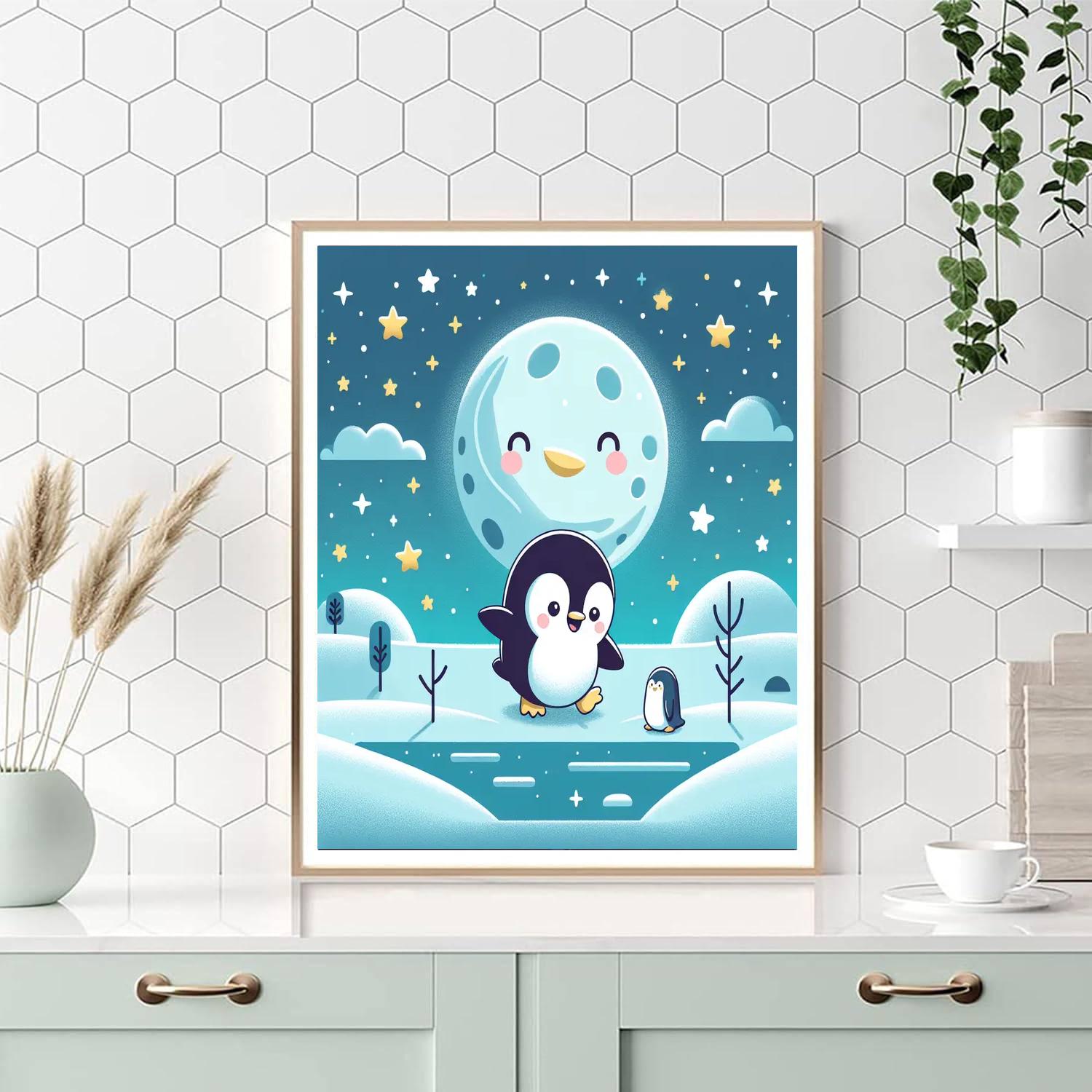 Lunar Penguin's Moonlit Walk Paint By Color