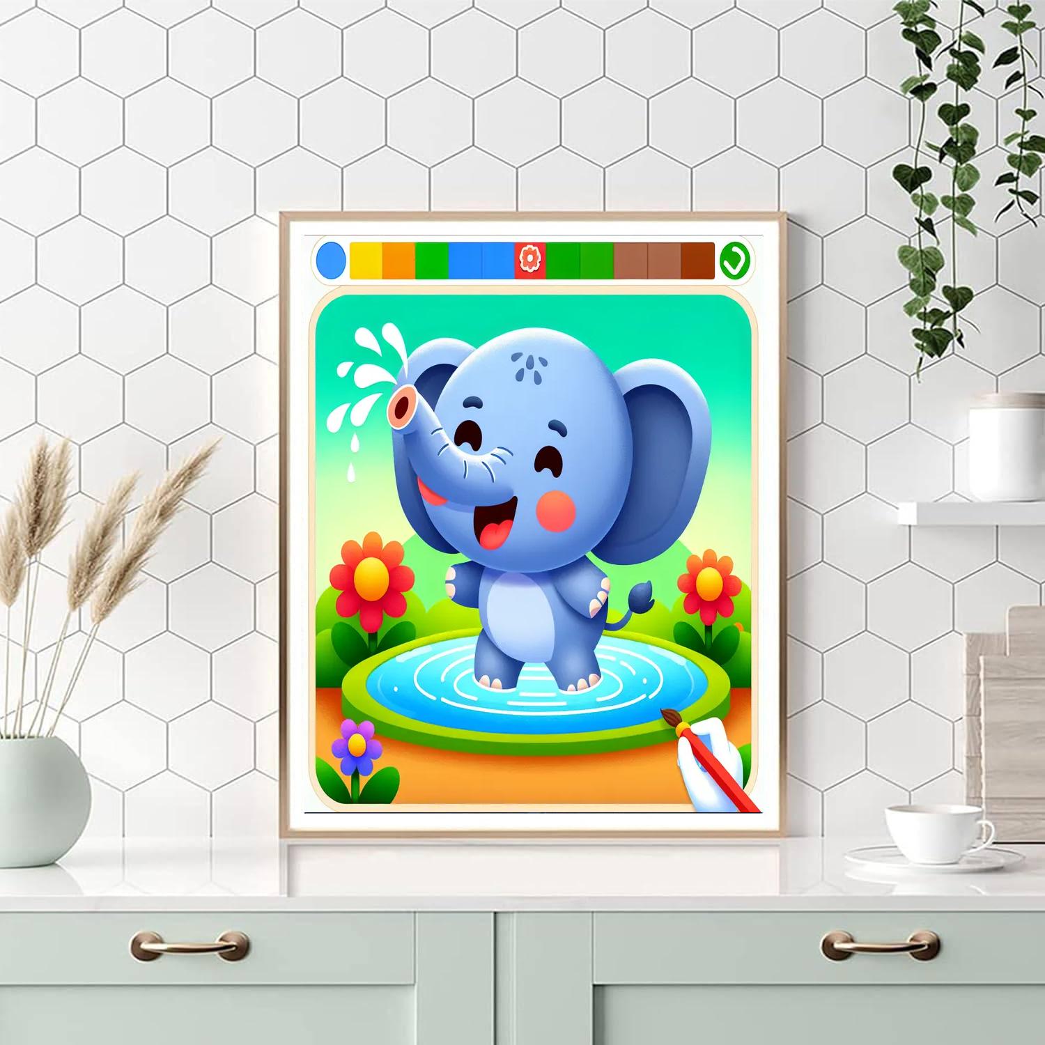 Joyful Elephant Splash Paint By Numbers Art
