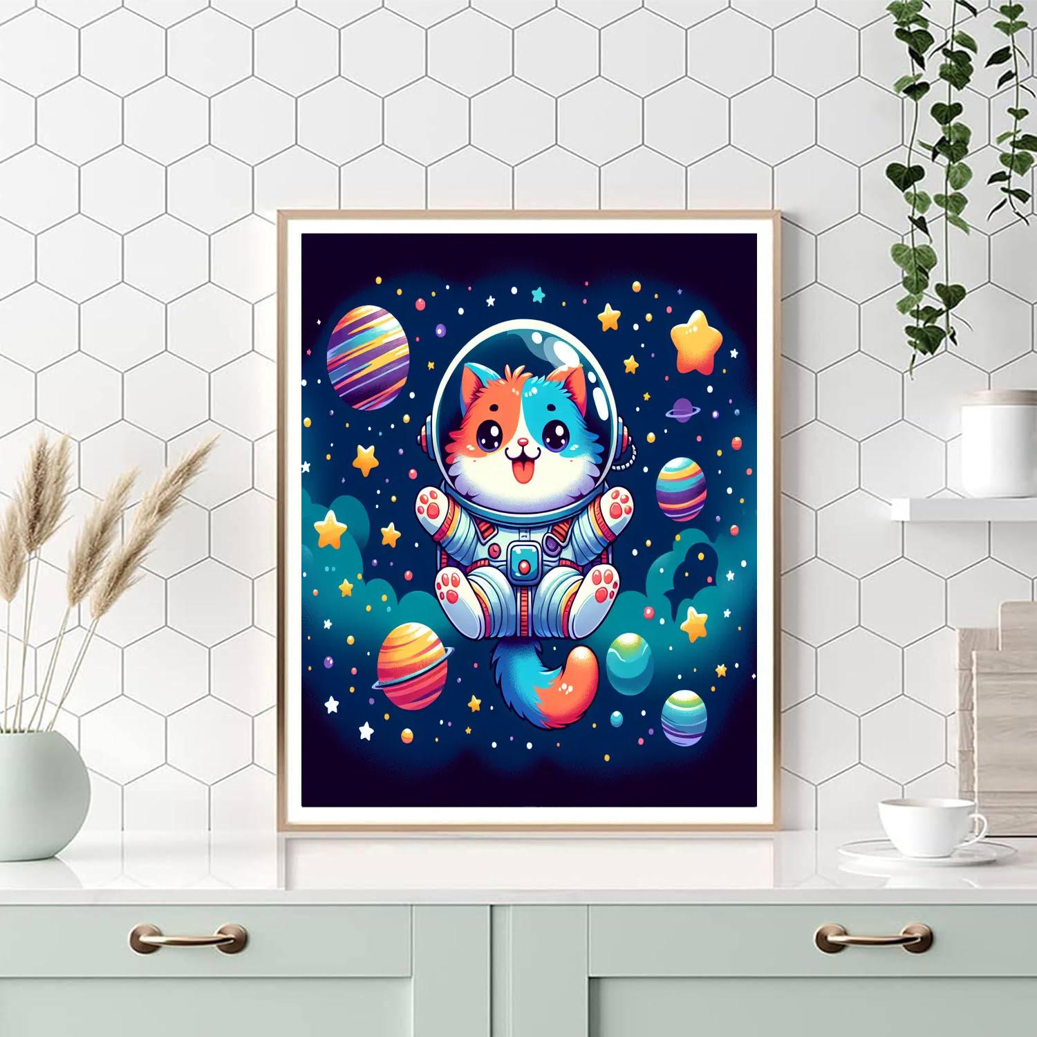 Curious Astronaut Cat Numbered Painting Kits