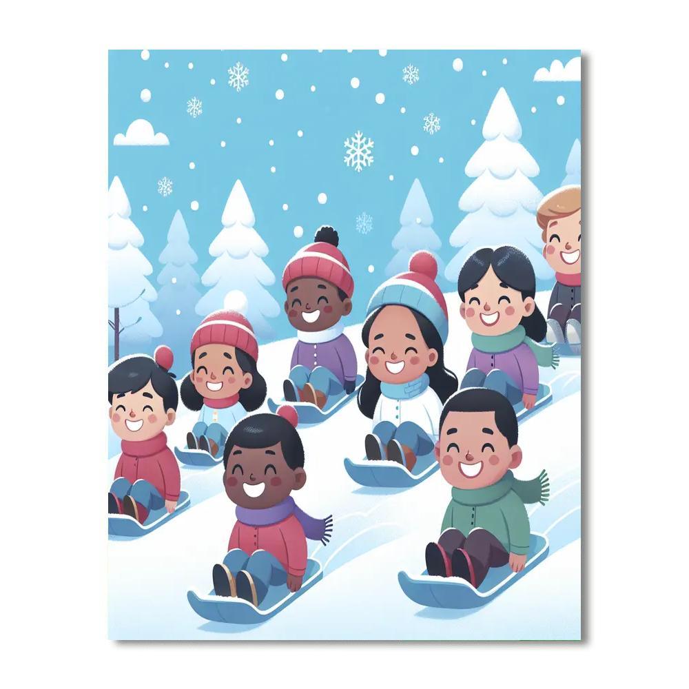 Merry Holiday Sledding Paint By Number