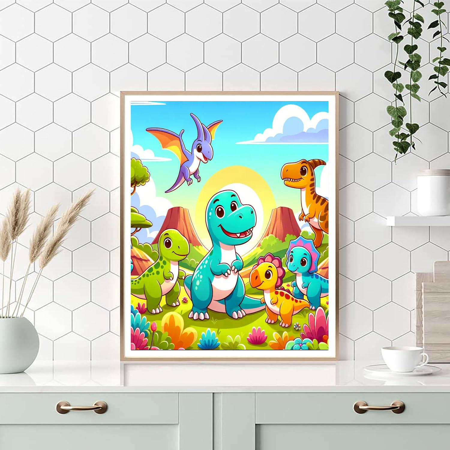 Cute Dinosaurs Adventure Paint By Numbers