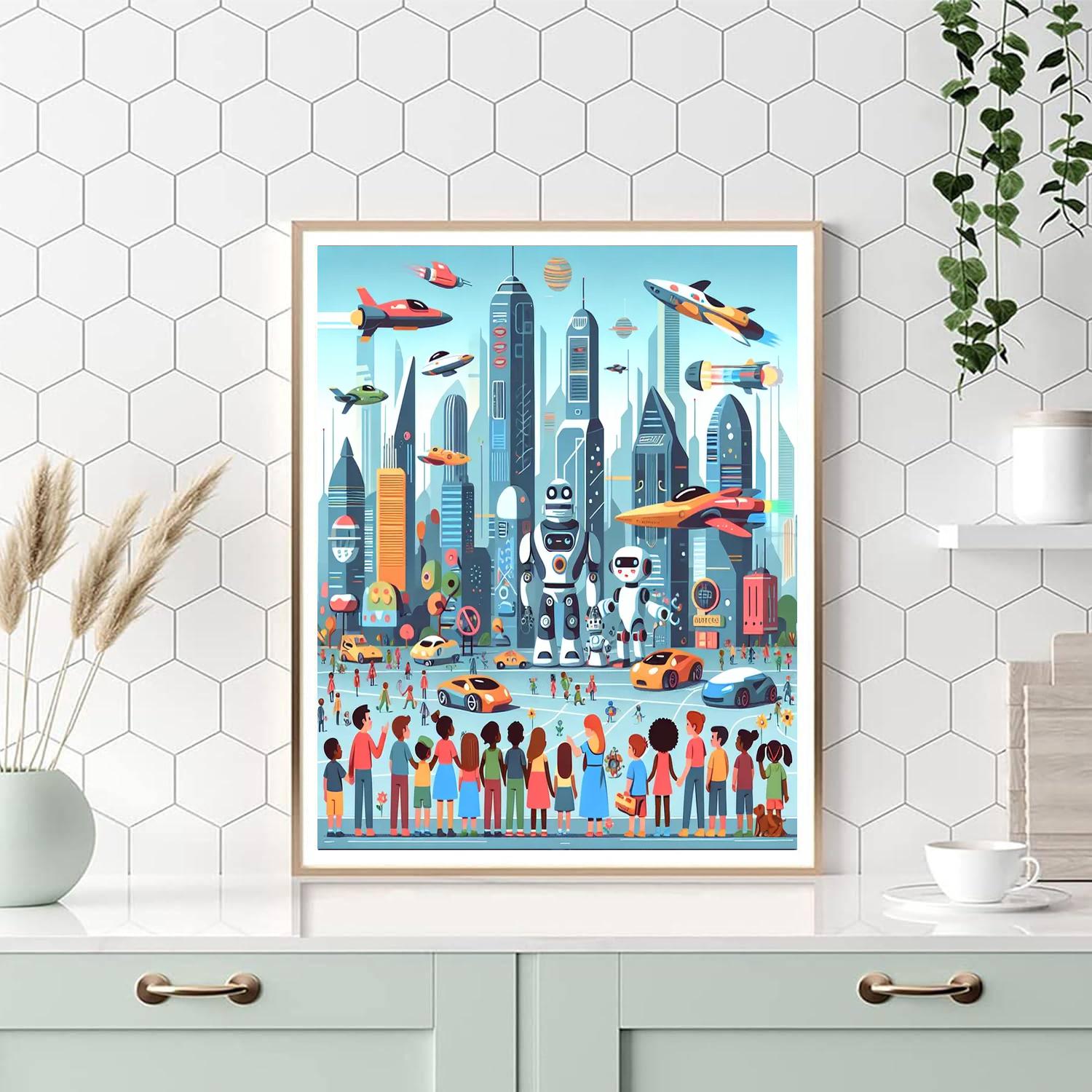 Robot Futuristic World Painting Number Kit