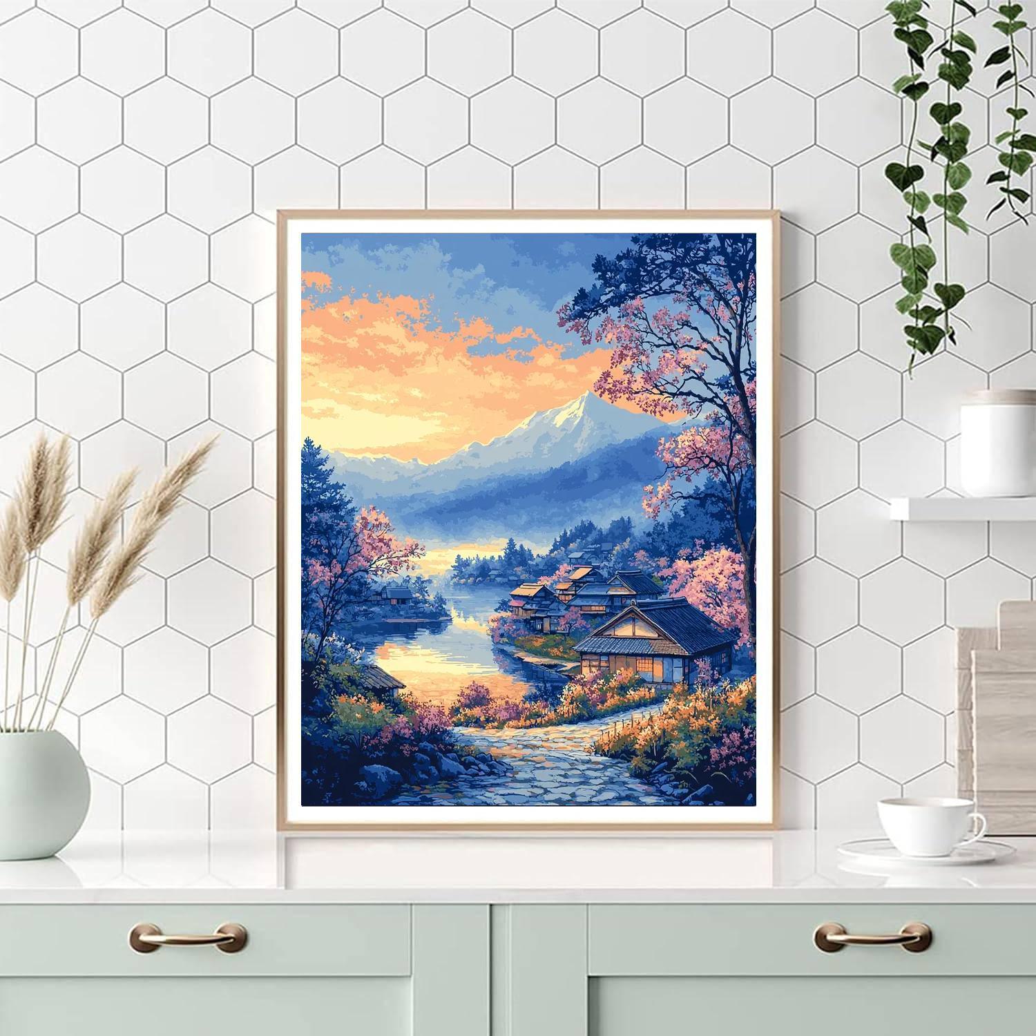 Katsushika Hokusai Inspired Hokusai's Tranquil Village  Numbered Painting Kits