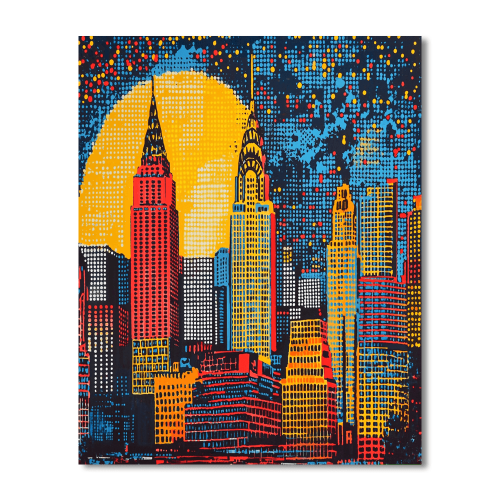 Roy Lichtenstein Inspired Industrial Night Skyline  Numbered Painting Kits
