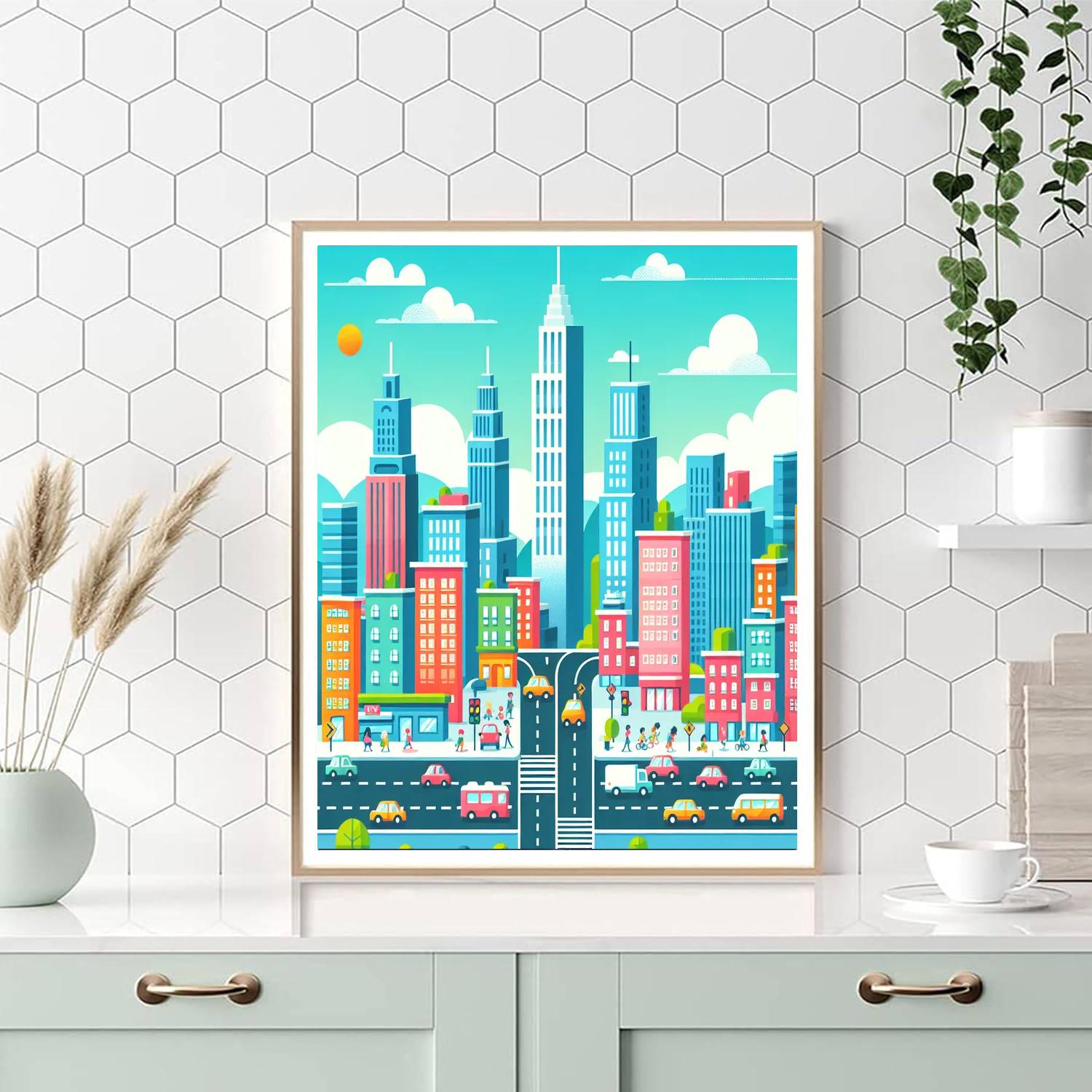 Busy Cityscape Numbered Painting Kits