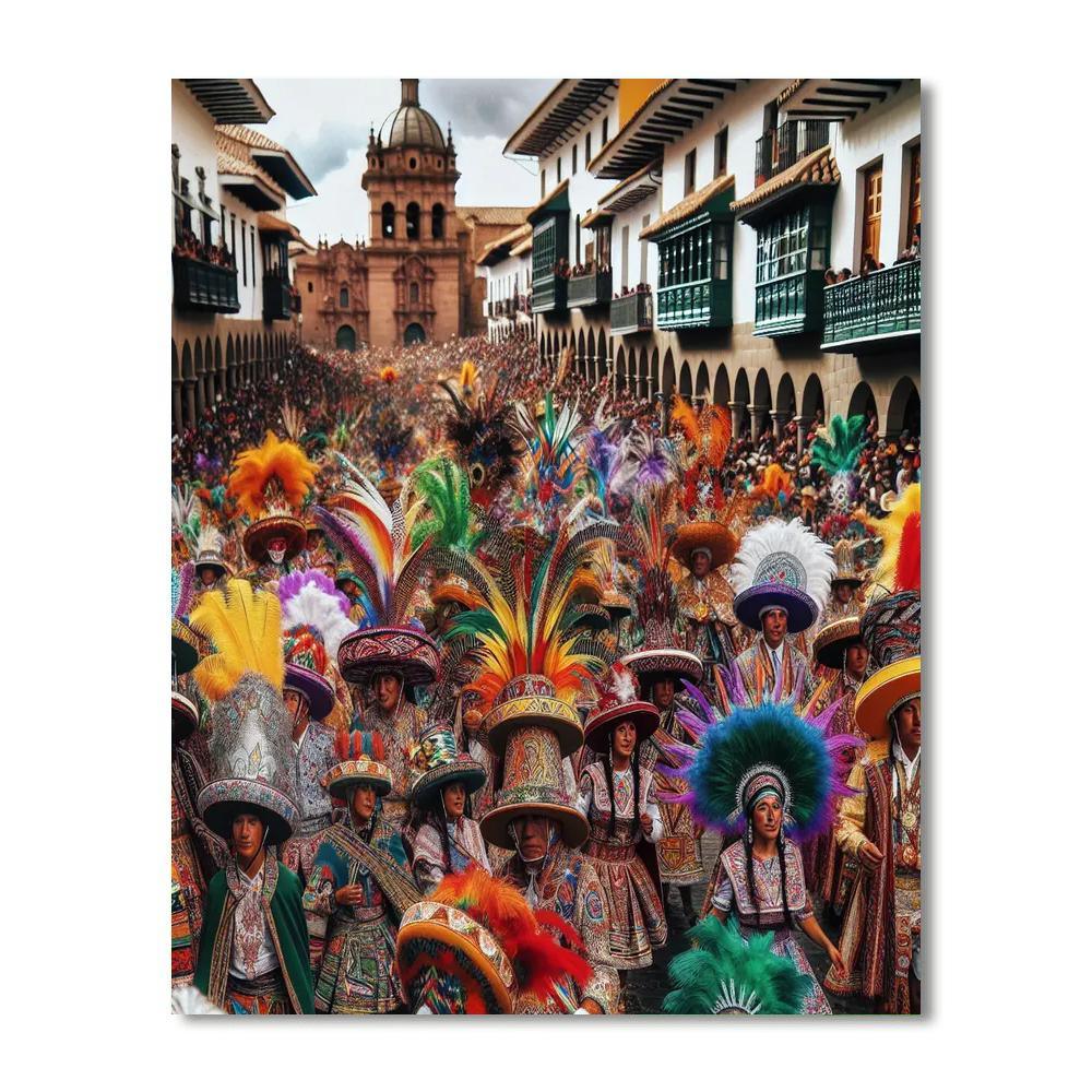 Feathered Hats Festival - Cuzco, Peru Paint By Numbers Kits
