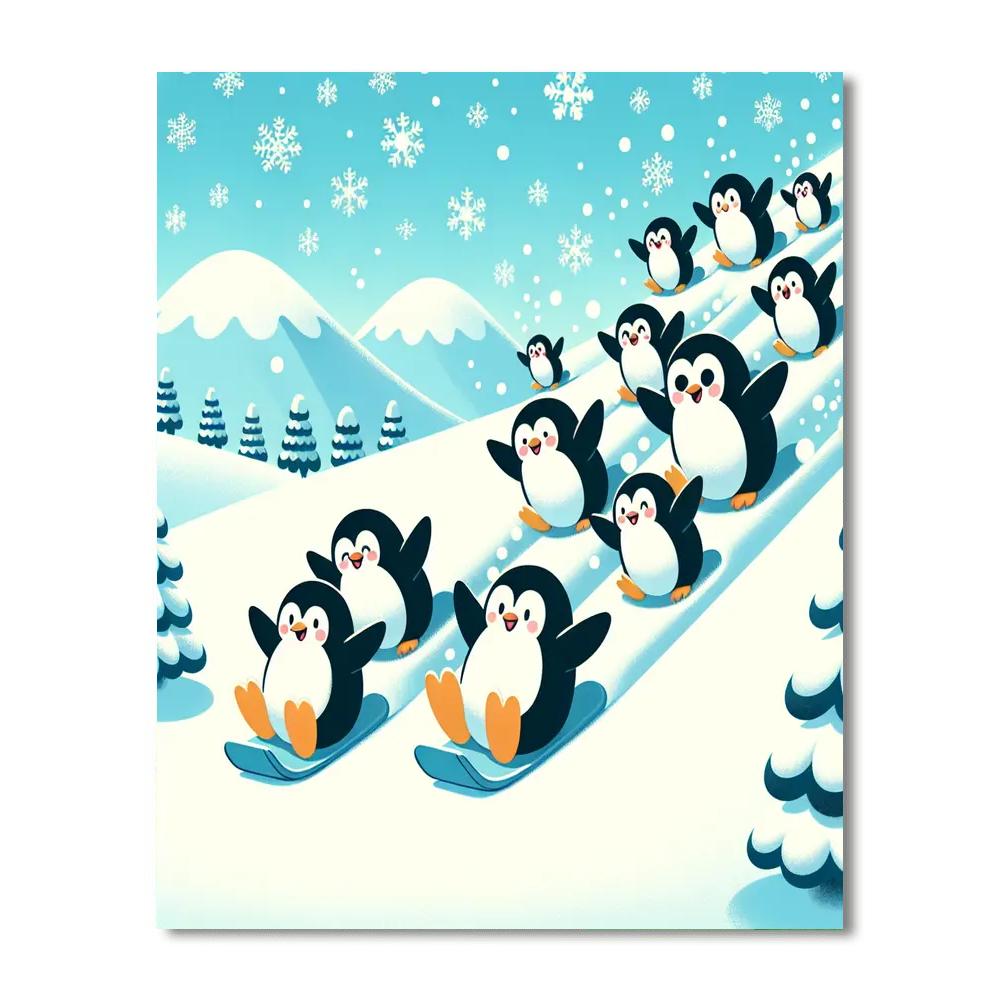Winter Penguins Number Painting