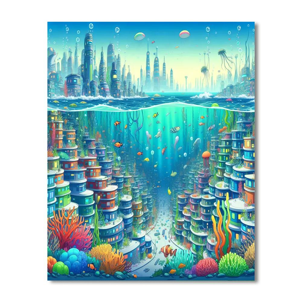 Futuristic Underwater City Painting Number Kit