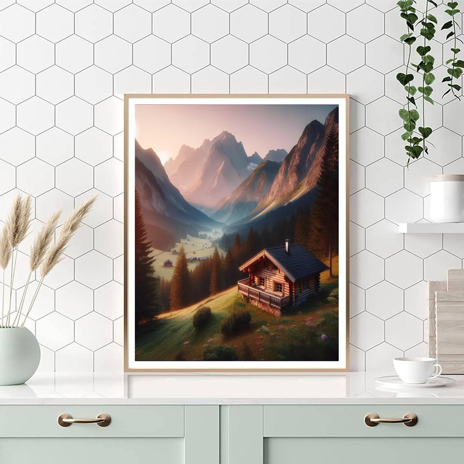 Mountain Retreat At Sunrise Paint By Numbers Art