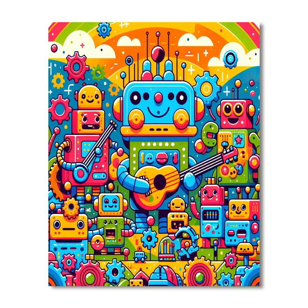Whimsical World Of Robots Painting By Numbers Kit