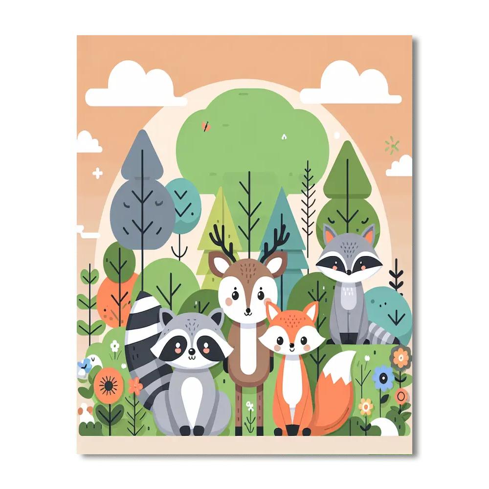Playful Pals Of The Forest Paint By Numbers Art
