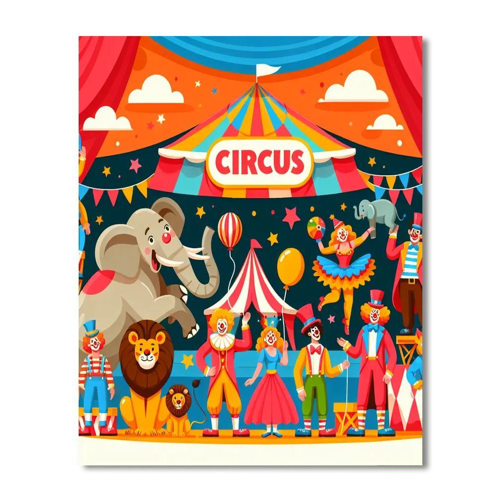 Circus Extravaganza With Clowns And Animals Paint By Number