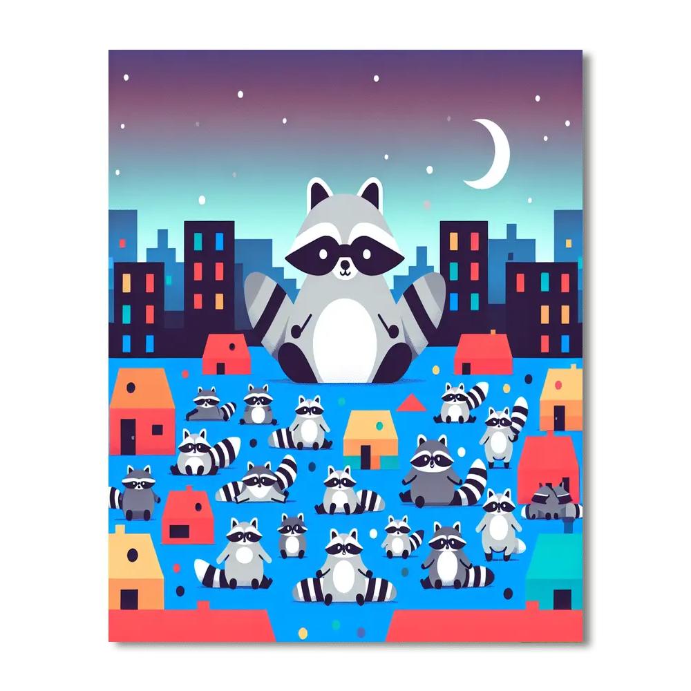 Rooftop Raccoon Rendezvous Paint By Numbers