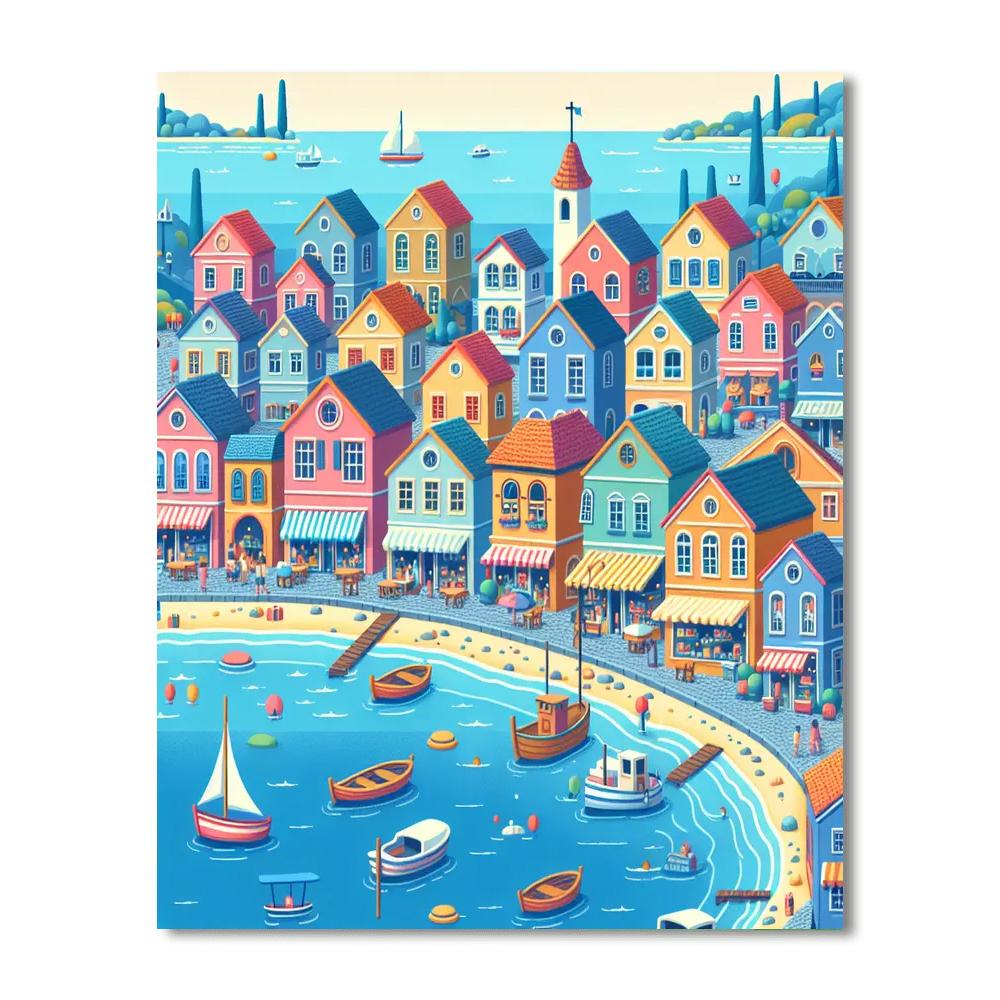 Colorful Seaside Town Numbered Painting Kits
