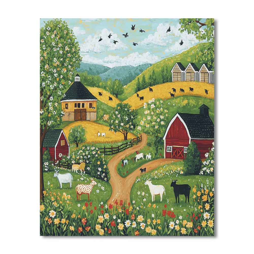 Grandma Moses Inspired Rustic Farmyard Delight  Painting By Numbers Kit