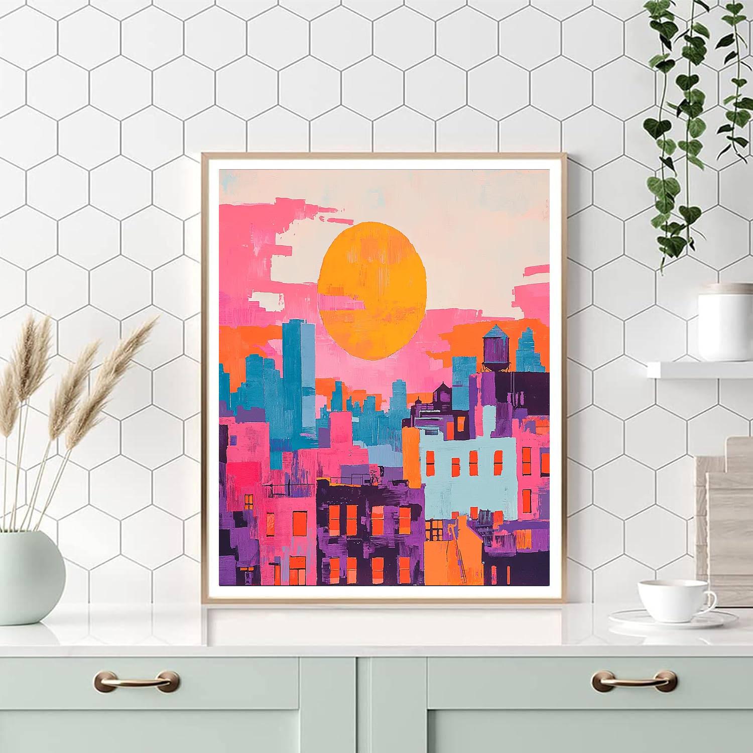 Hockney Inspired Colorful Urban Sunset  Paint By Numbers