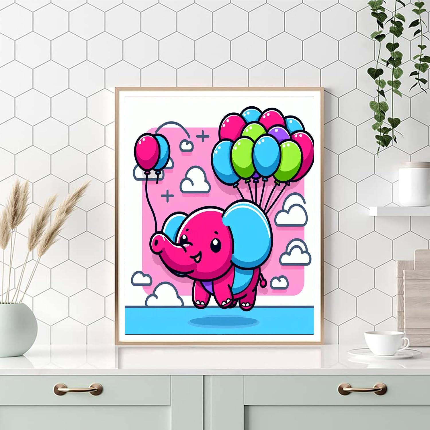 Bouncing Balloon Elephant DIY Paint By Numbers