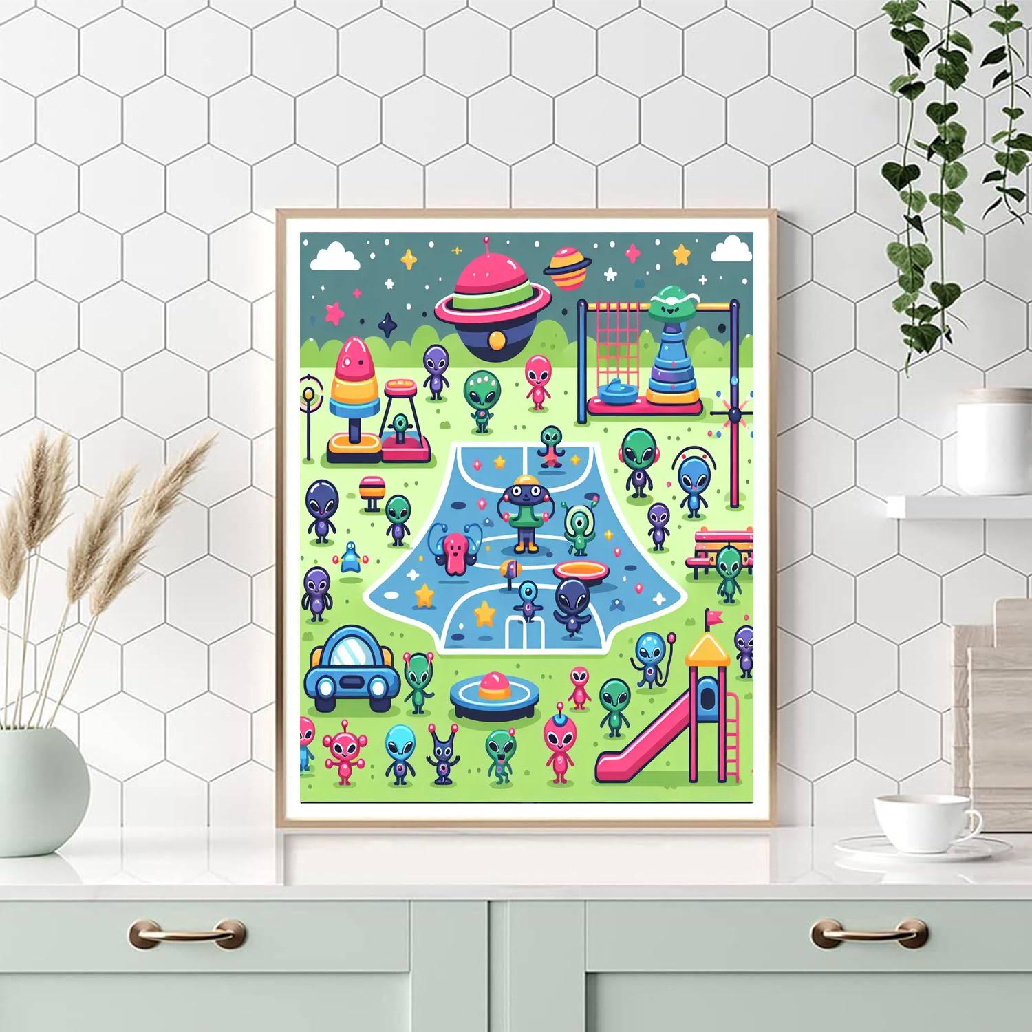 Funny Alien Playground Painting Number Kit