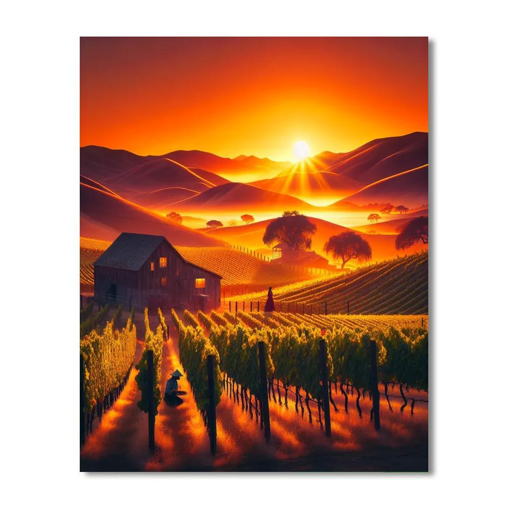 Rustic Vineyard Sunset Numbered Painting Kits