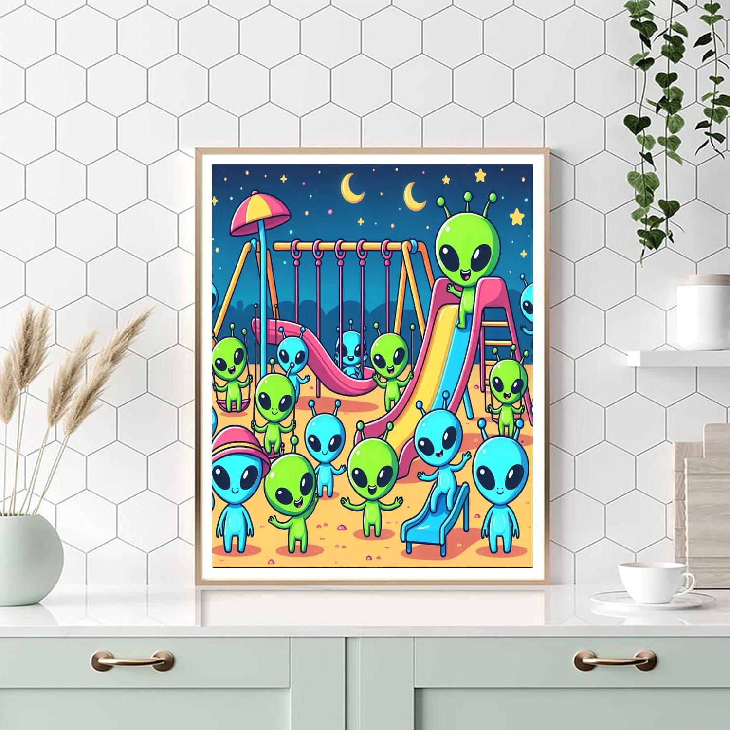 Space Aliens Playground Paint By Numbers Kits