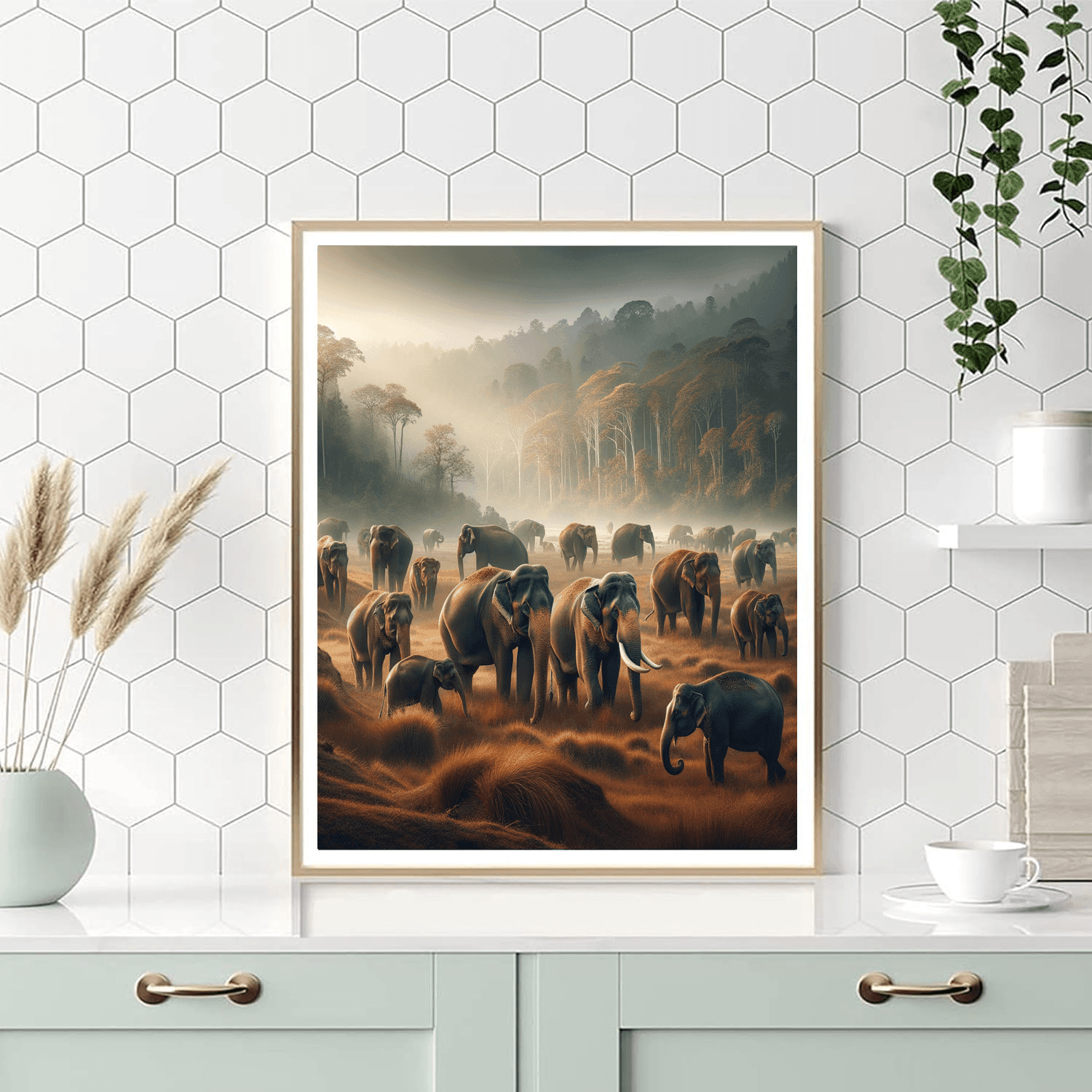 Elephant's Graceful Journey Number Painting