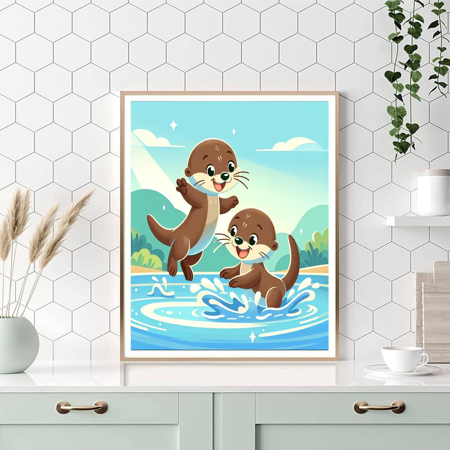 Playful Otter Splash Number Painting