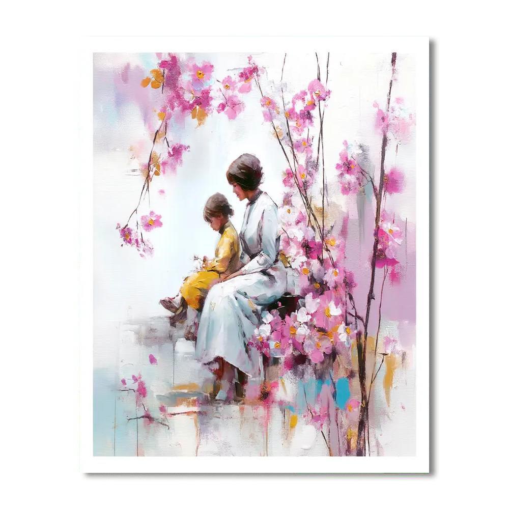 Mother And Child Under Cherry Blossoms Paint By Number