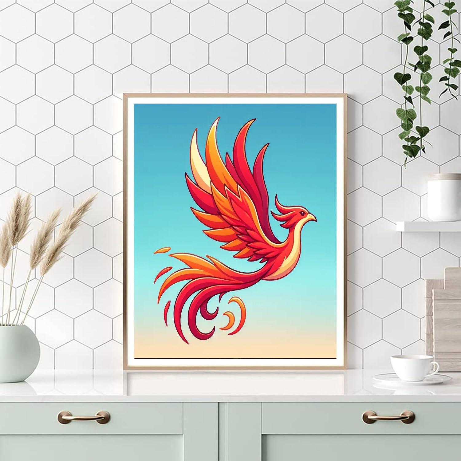 Fiery Phoenix Flight Number Painting