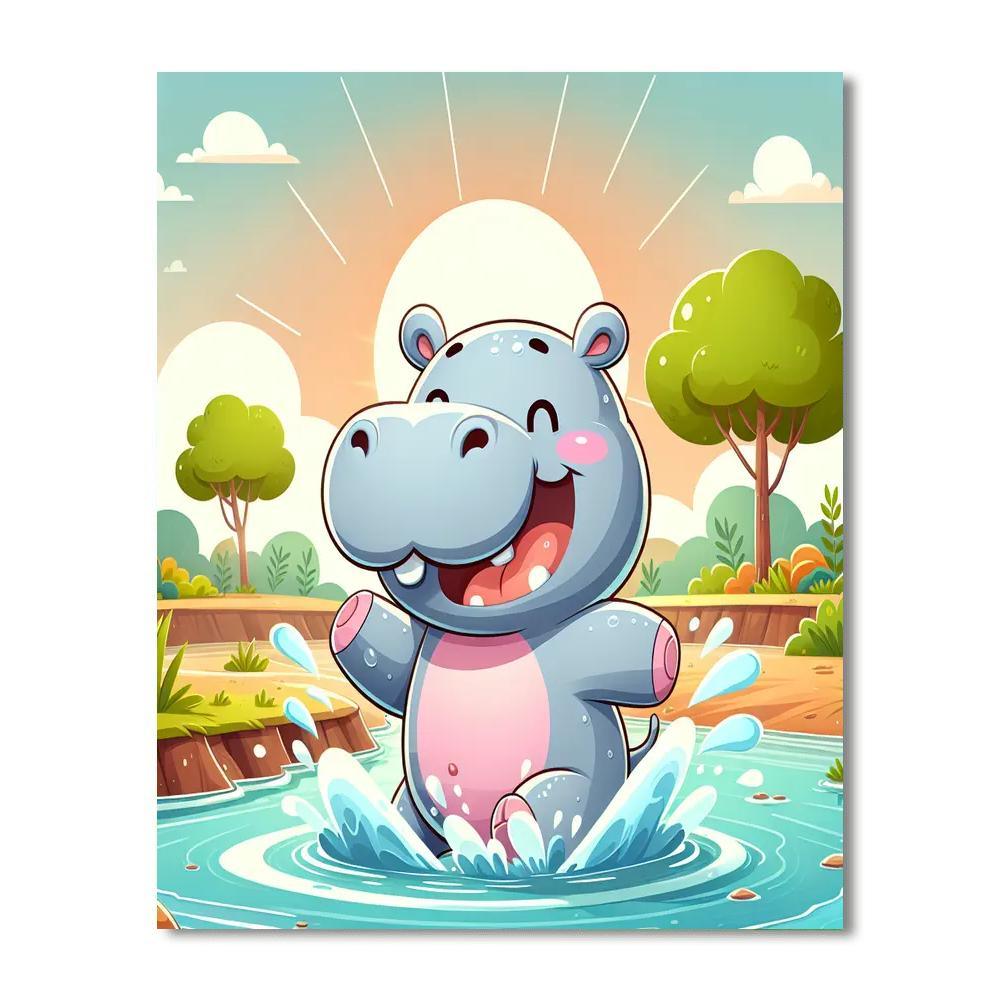 Playful Hippo Paint By Numbers Art