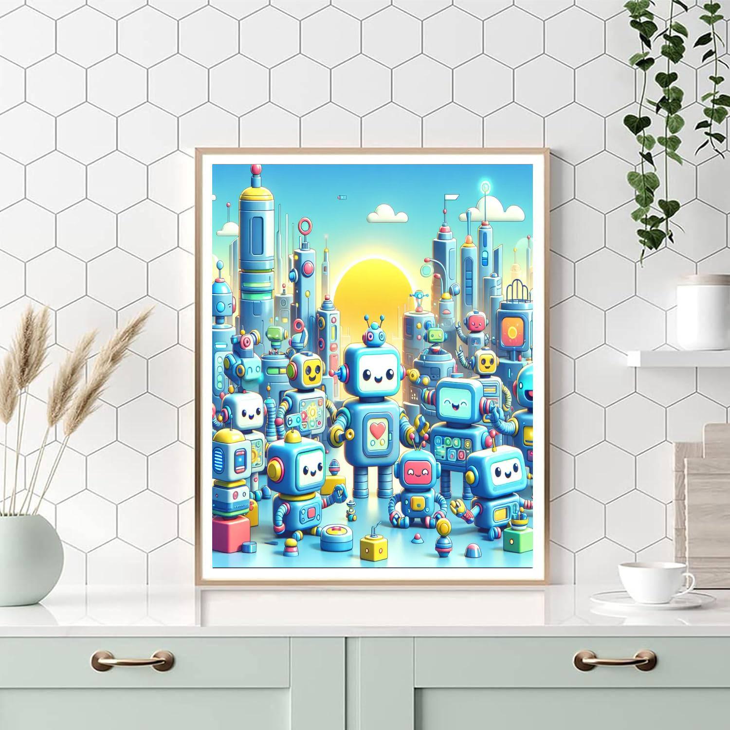 Friendly Robots In Action Painting Number Kit
