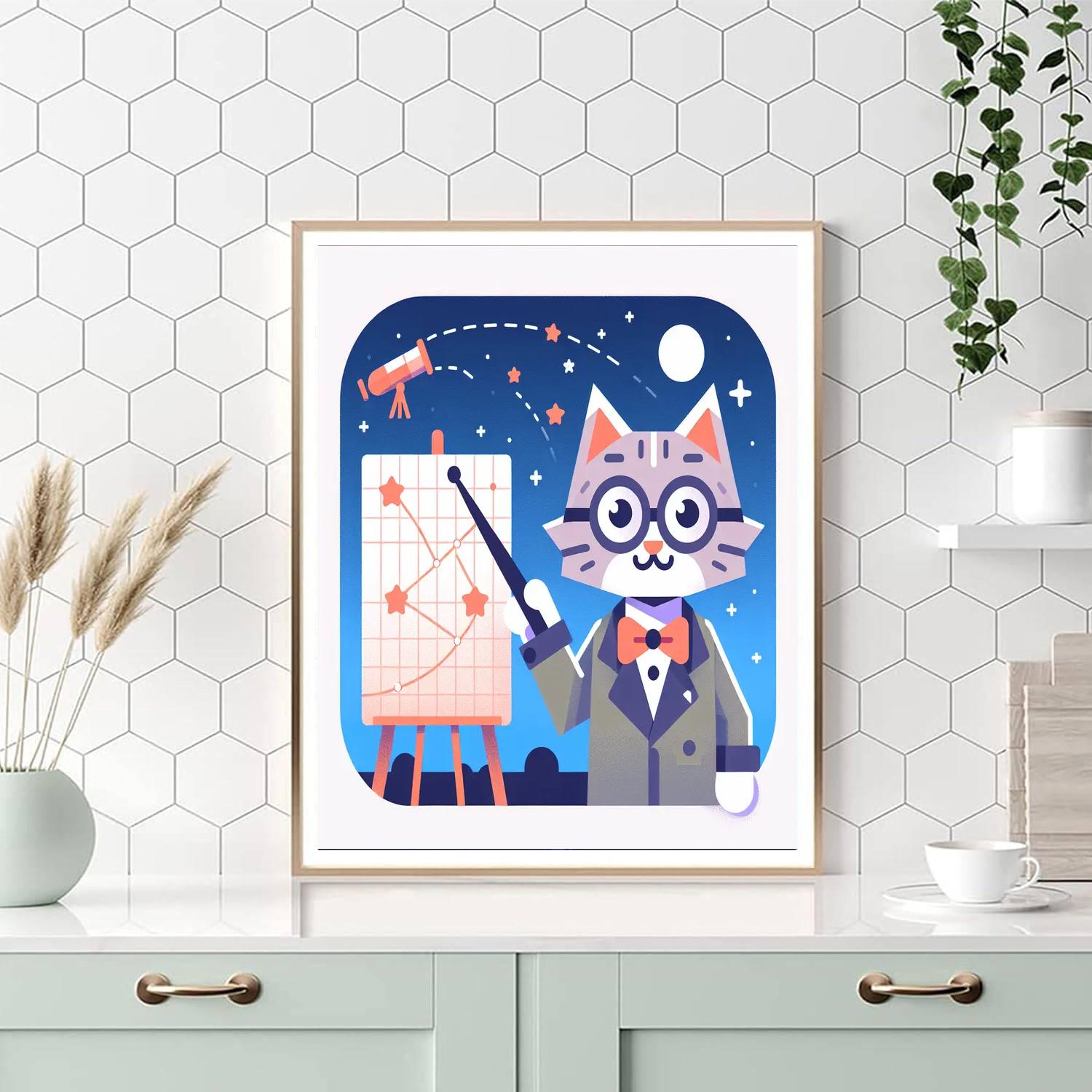 Astronomy Professor Cat Number Painting