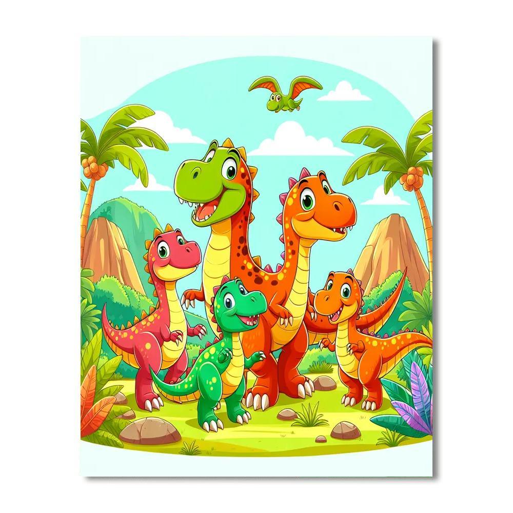 Joyful Dinosaur Family Paint By Numbers Art