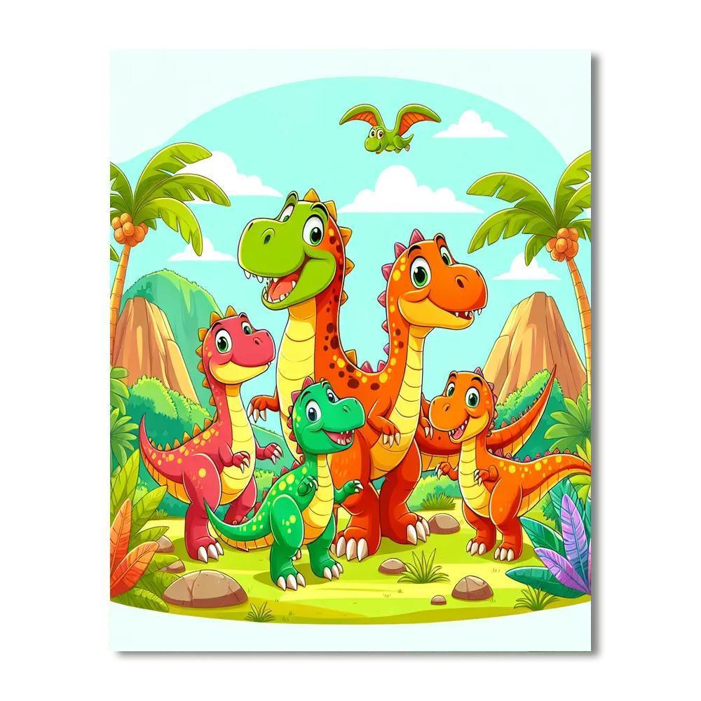 Joyful Dinosaur Family Paint By Numbers Art