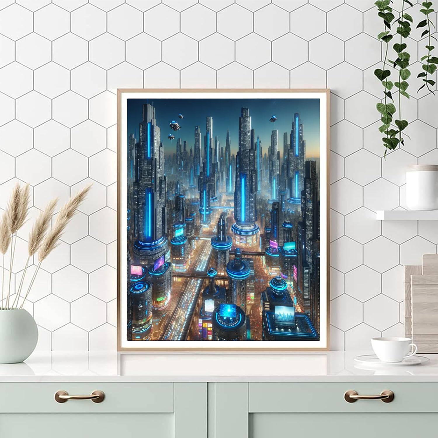 Dynamic Futuristic Metropolis Numbered Painting Kits