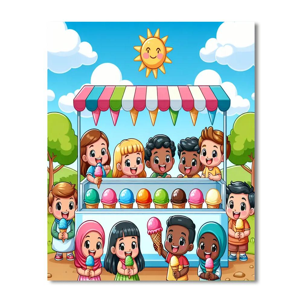 Cheerful Ice Cream Stand Numbered Painting Kits