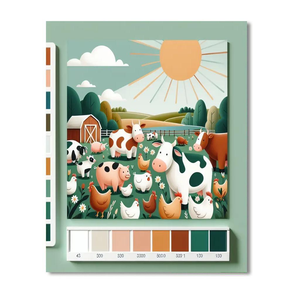 Cheerful Farm Animal Gathering Painting Number Kit