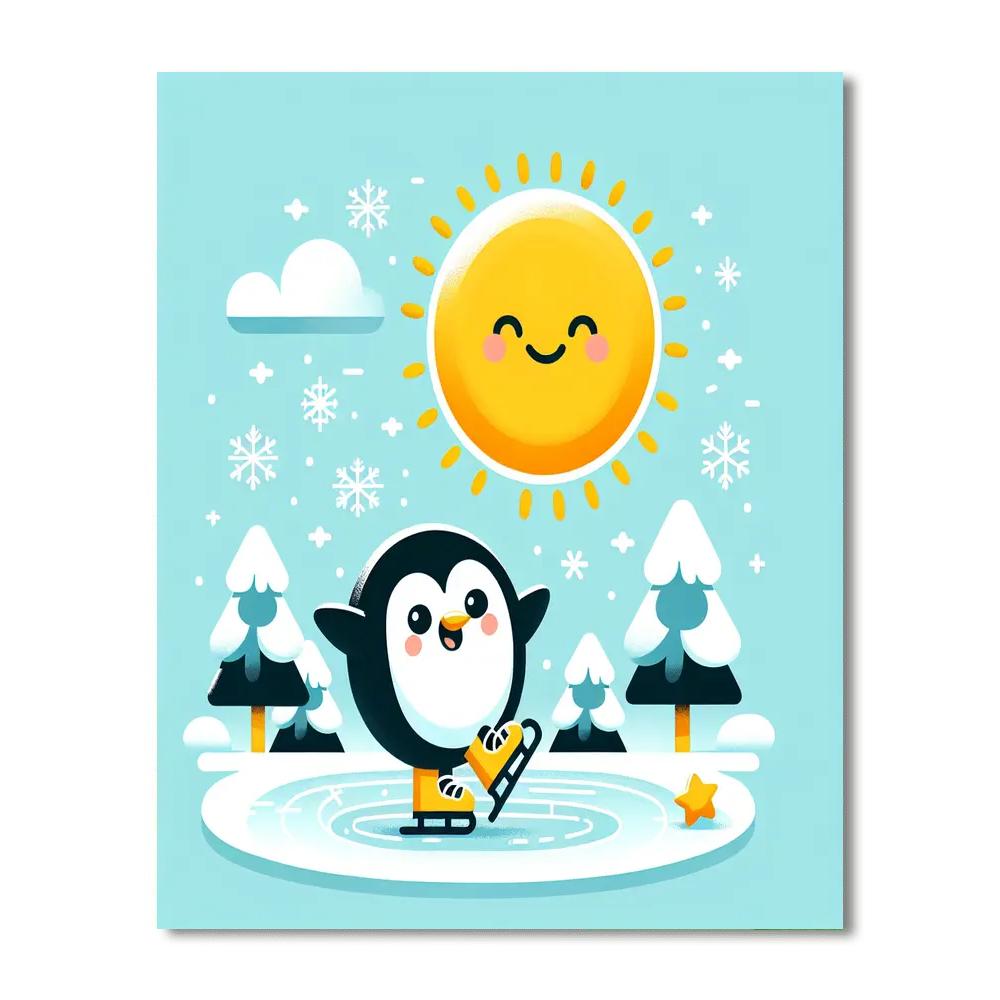 Playful Skating Penguin Numbered Painting Kits