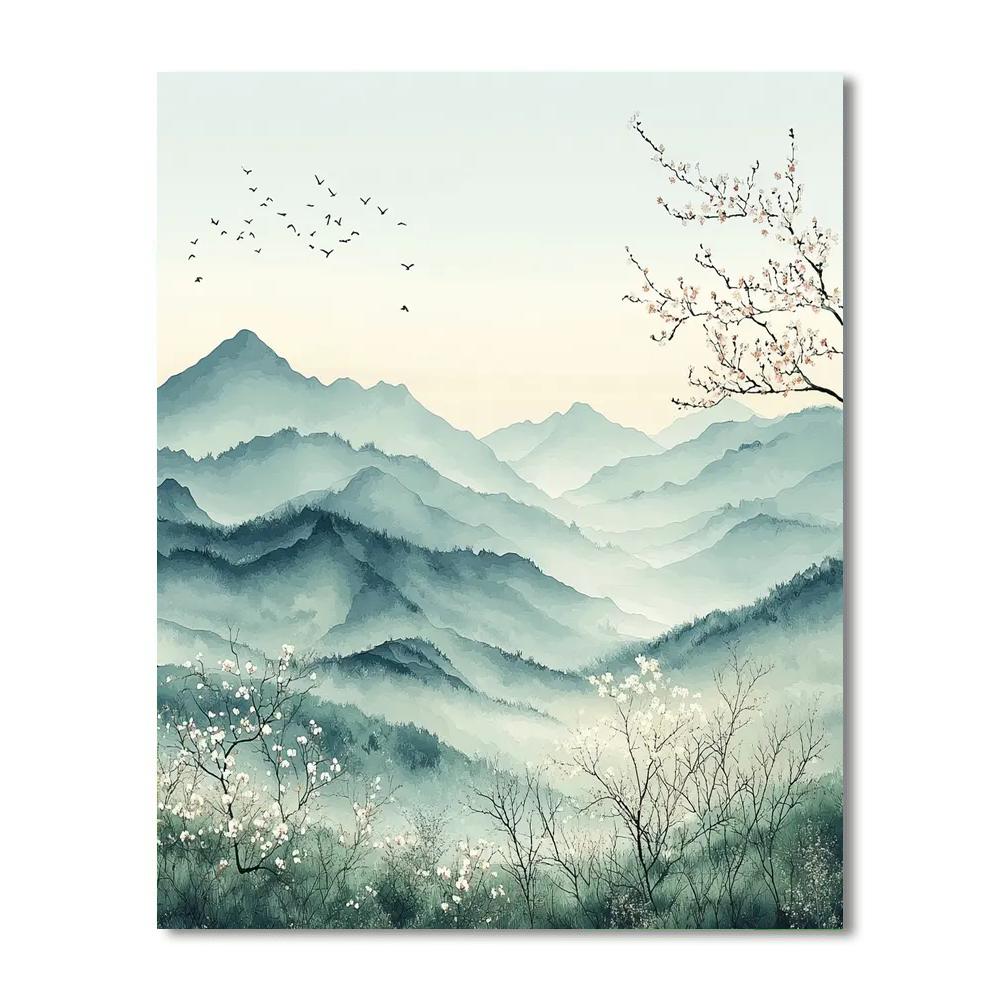 Zhao Mengfu Inspired Quiet Mountain Contemplation  Paint By Number