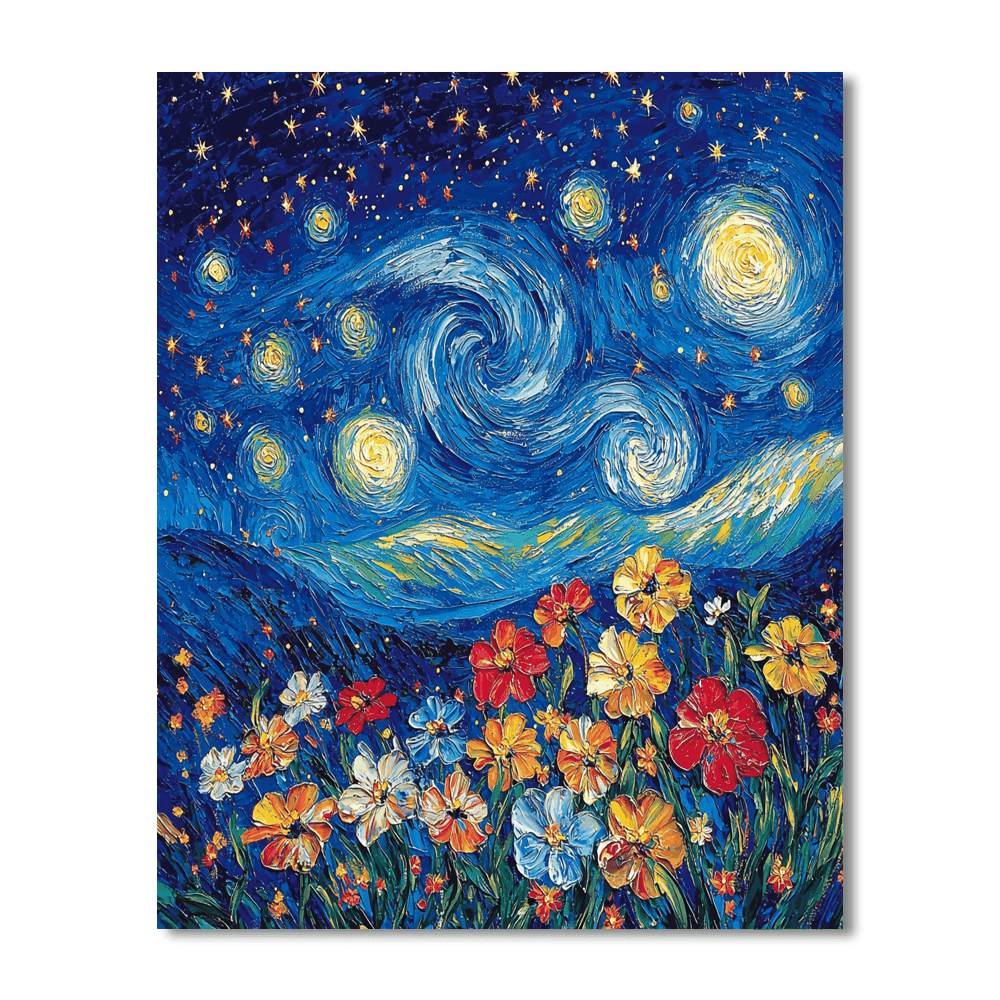 Vincent Van Gogh Inspired Starlit Floral Dreams  Paint By Numbers Art