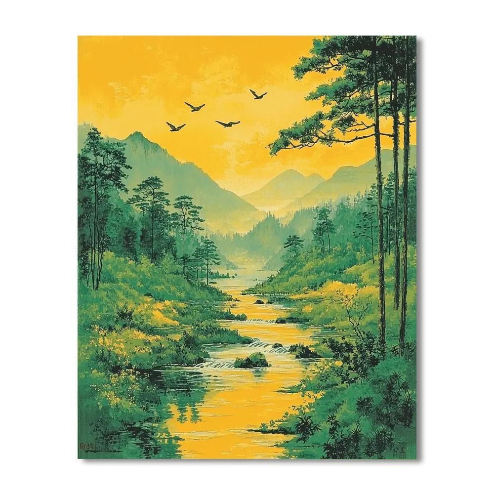 Utagawa Hiroshige Inspired Eternal Flow Of Seasons  Number Painting