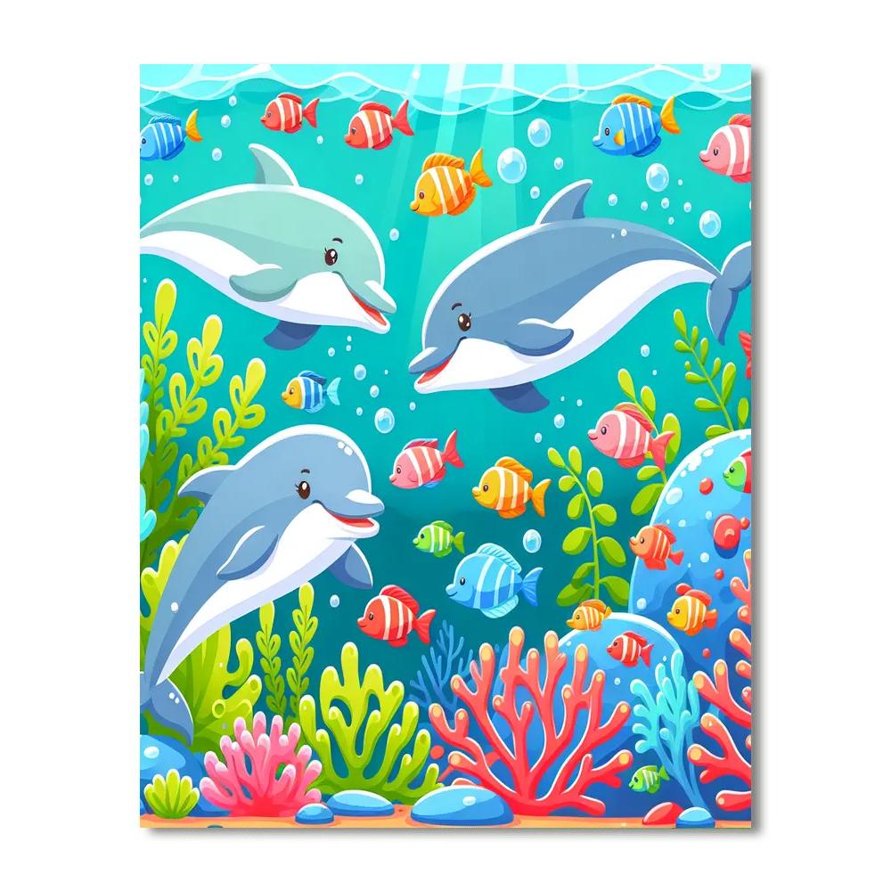 Underwater Dolphin Journey Number Painting
