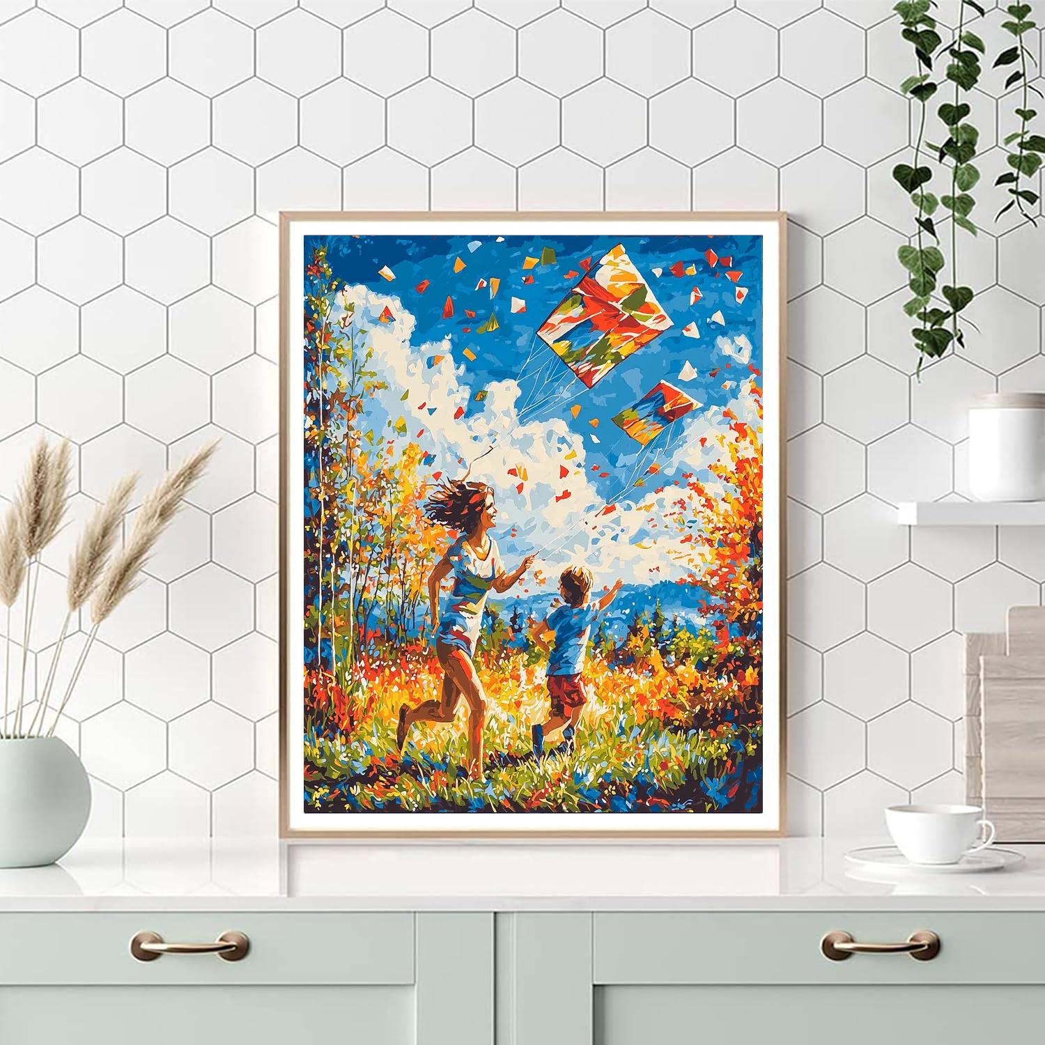 Kite Flying Together Number Painting