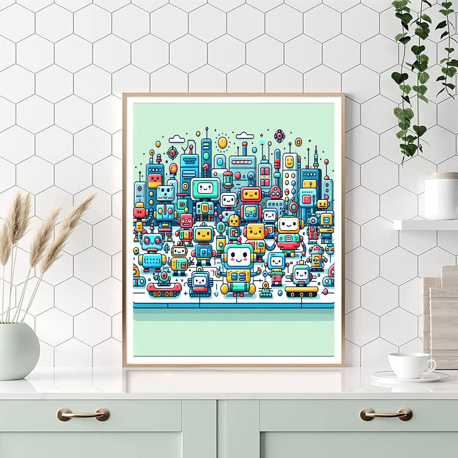 Colorful Robot World Number Painting