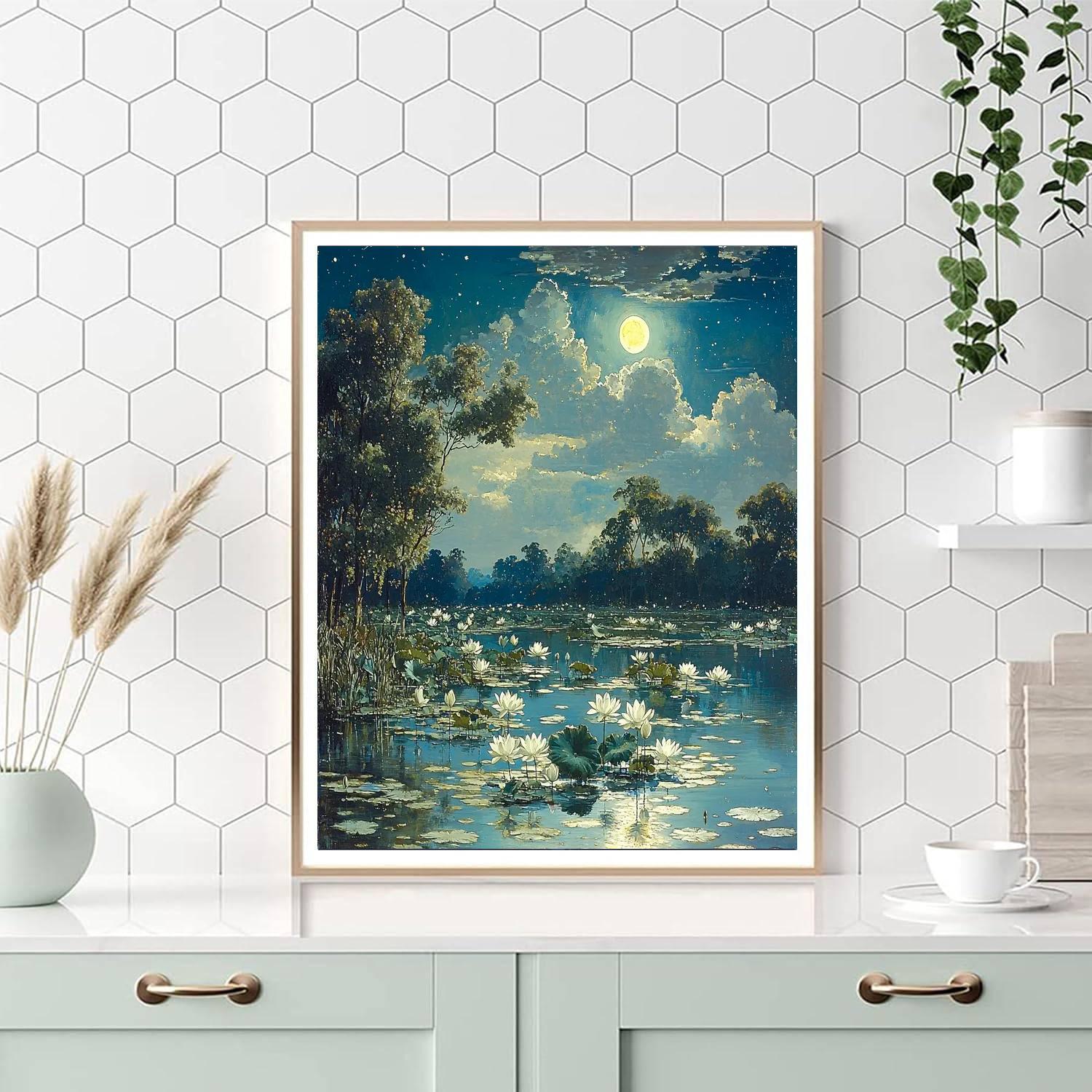 Nandalal Bose Inspired Moonlit Melody Of The Lotus  Painting Number Kit