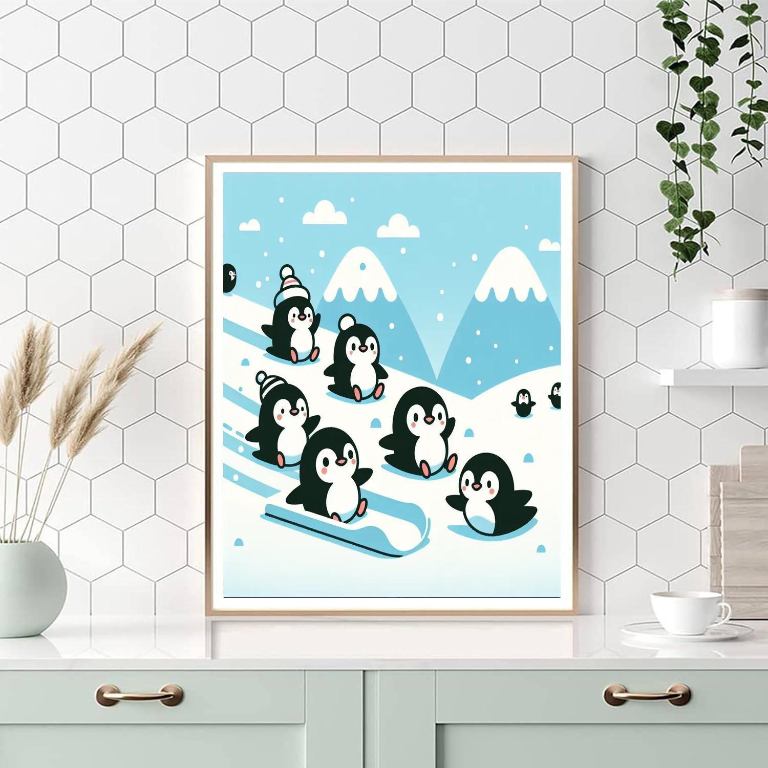 Snowy Penguin Parade Paint By Number