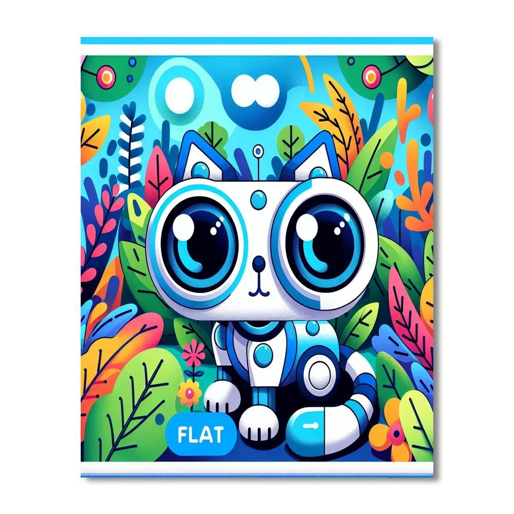 Curious Little Robot Cat Number Painting