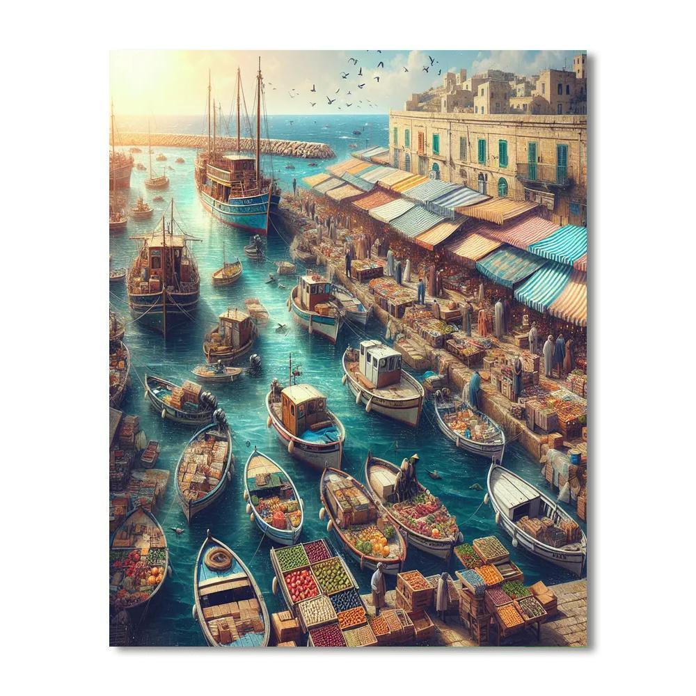 Vintage Mediterranean Harbor Paint By Numbers Art